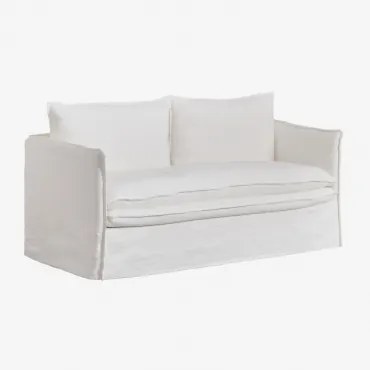 Sofa Dwuosobowa Z Lnu I Bawełny Grace Tkaniny Distressed White - Sklum