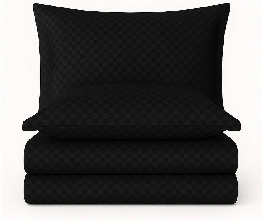 Czarna pościel jednoosobowa z bawełny renforcé 140x200 cm Checkered – Mila Home Luxury