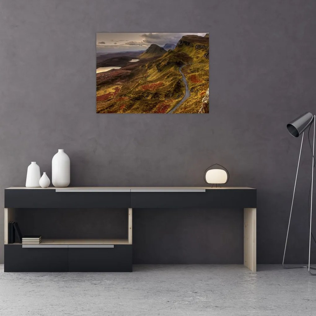 Obraz na szkle szkockich gór (70x50 cm)