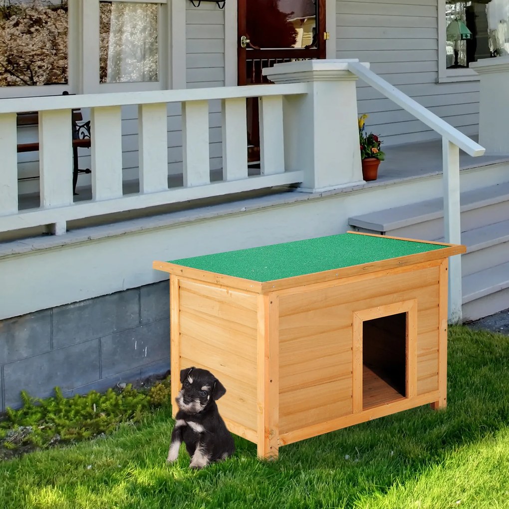 PawHut Buda dla psa Domek drewniany Legowisko Żółto-zielony 82x58x58cm Odporny na warunki atmosferyczne | Aosom PL