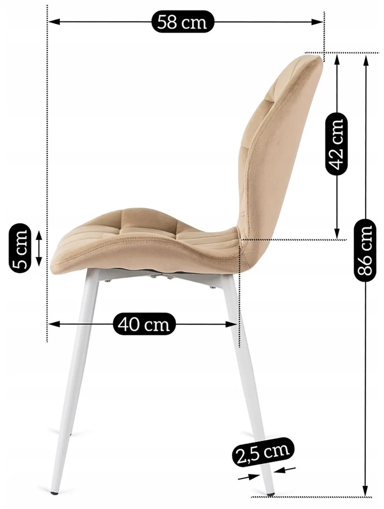 Krzesło Tapicerowane do Jadalni LUCKY Beżowe z Białymi Nogami Welurowe Nowoczesne