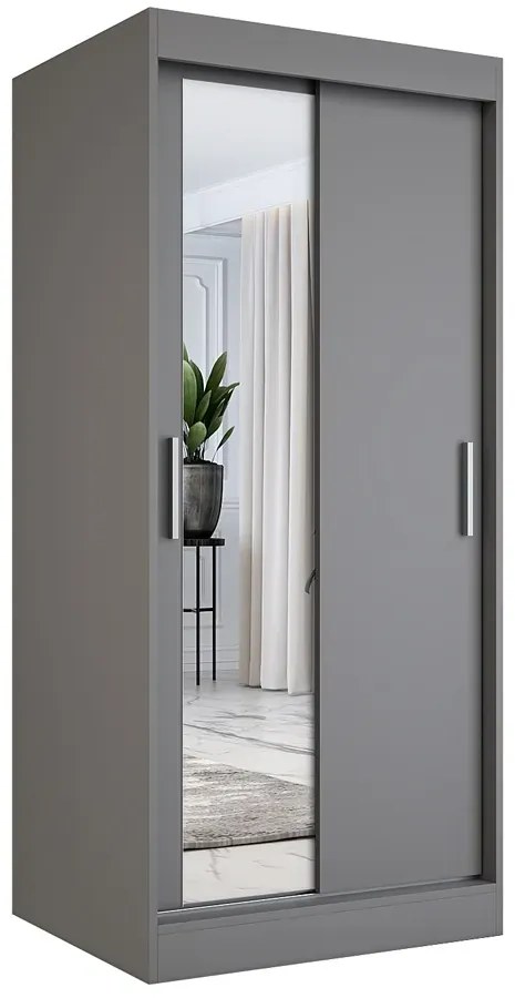 Antracytowa szafa przesuwna z lustrem T6-B34