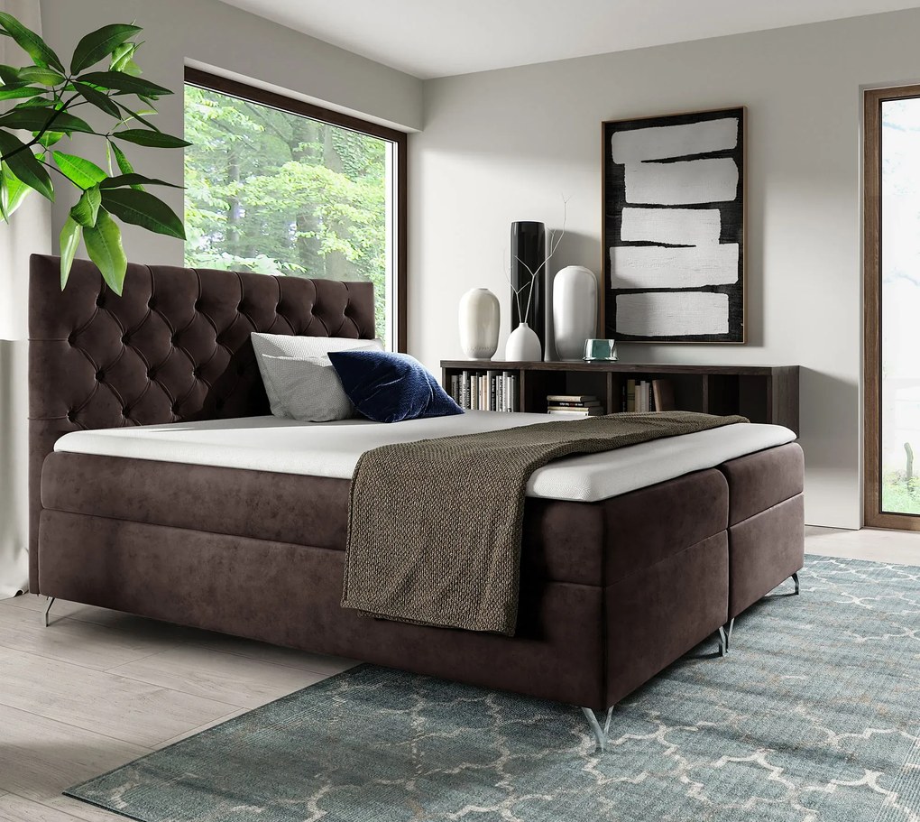 Ciemnobrązowe welurowe łóżko pikowane 5 rozmiarów H3-C66