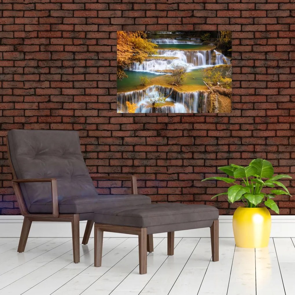 Obraz - Wodospady Huay Mae Khamin, Tajlandia (70x50 cm)