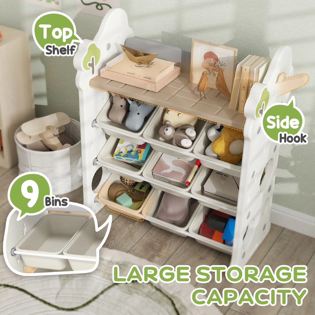 AIYAPLAY Regał dziecięcy na zabawki i książki z 9 pojemnikami, do pokoju dziecięcego, przedszkola, plastikowy, kolor kremowy