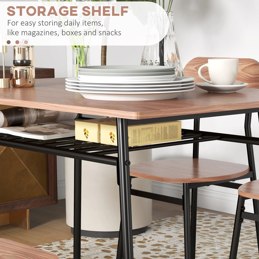 HOMCOM Zestaw stolik stołowy z krzesłami do jadalni, design przemysłowy, 110 cm x 70 cm x 75 cm, Brąz