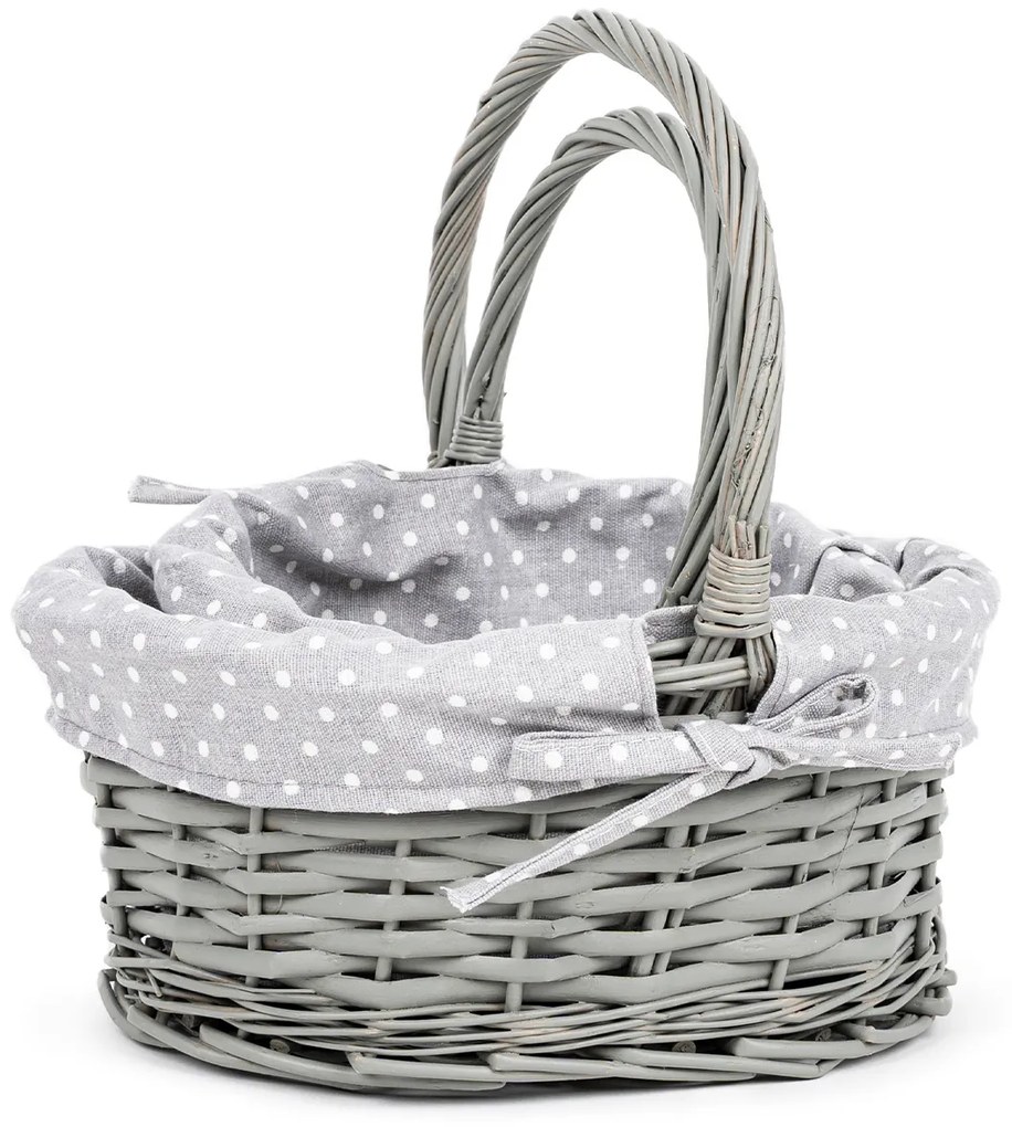 Zestaw koszy wiklinowych z tkaniną Szara kropka, 2 szt., 2 rozmiary, 26 x 28 x 22 cm
