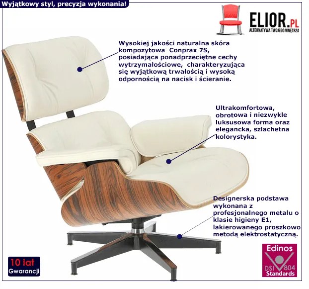 Fotel gabinetowy z podnóżkiem biały - palisander H8-Z19