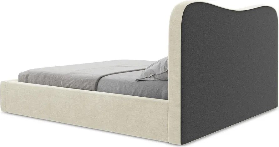 Beżowe tapicerowane łóżko dwuosobowe ze schowkiem i stelażem 160x200 cm Kahai – Makamii