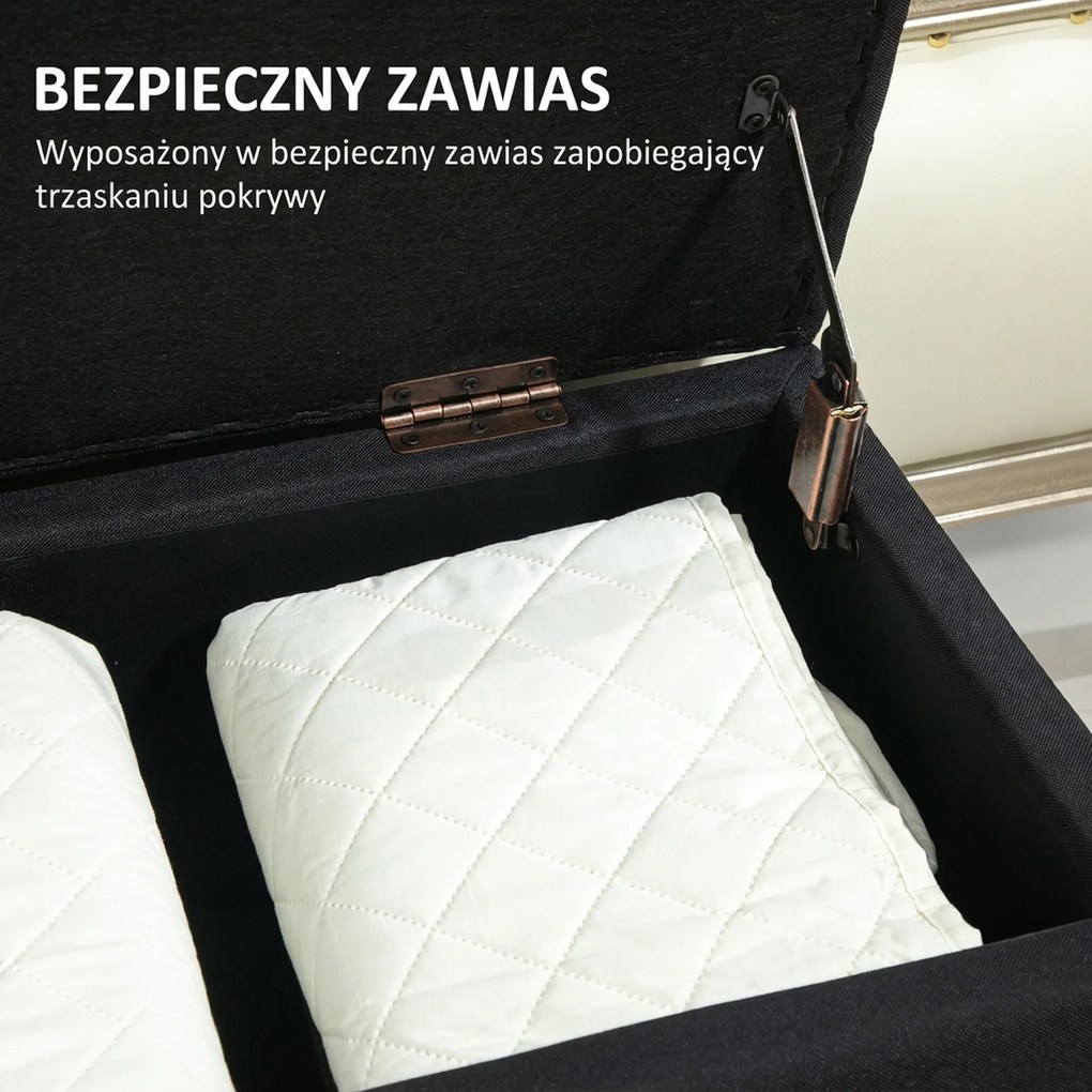 HOMCOM Ławka tapicerowana z miejscem na przechowywanie czarna do przedpokoju salonu 100x40x44 cm | Aosom PL