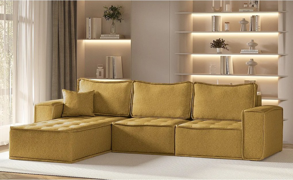 Narożnik w kształcie L Bohoo Maxi, tkanina Raven, Żółty, Lewy