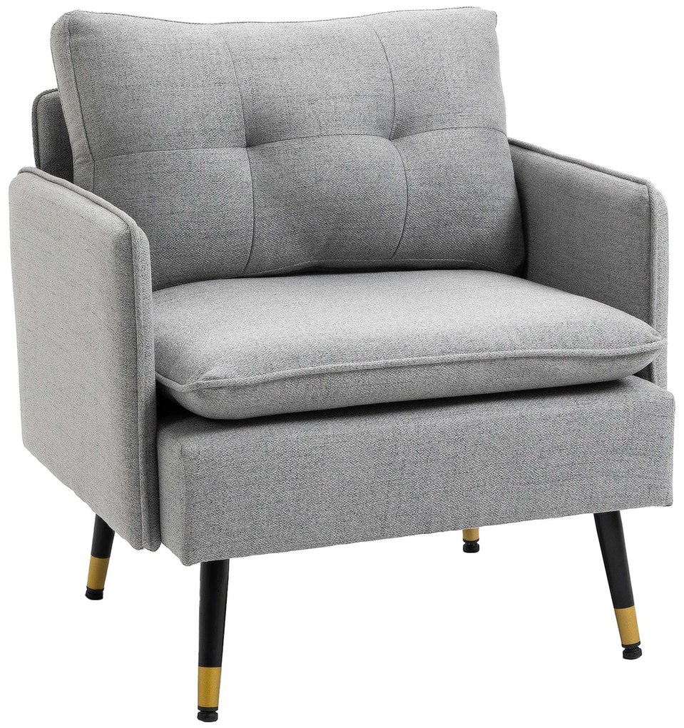 HOMCOM Fotel pojedynczy w stylu lnianym Szary do 120 kg Wygodny i elegancki do każdego wnętrza | Aosom PL