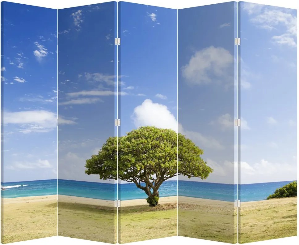 Parawan - Plaża z drzewem (210x170 cm)