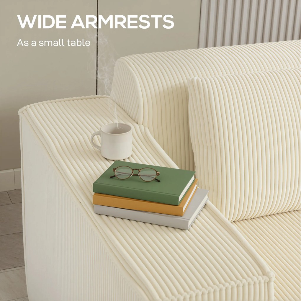 HOMCOM Sofa 3-osobowa, miękka pianka, szerokie podłokietniki, 2 poduszki, tapicerka manchester, beżowa