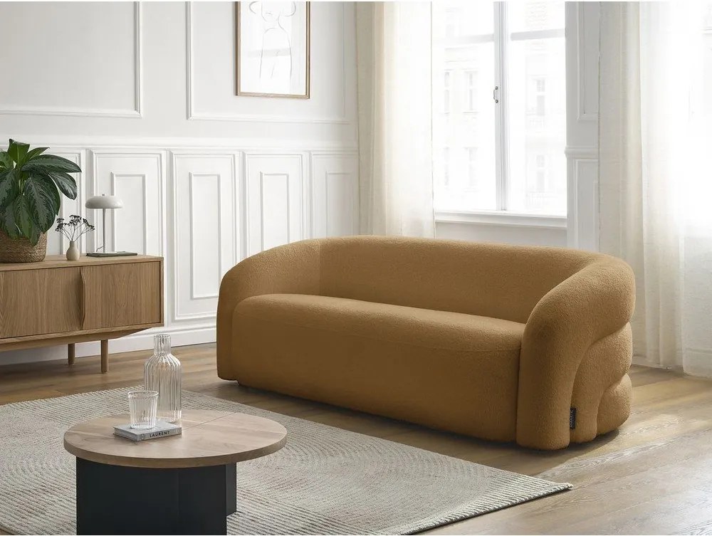 Musztardowa sofa z materiału bouclé 193 cm Elina – Bobochic Paris