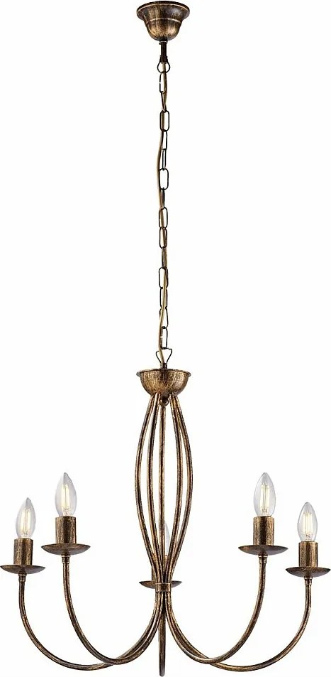 Botte - żyrandol 5-punktowy z lakierowanego na brązowo żelaza z dekoracją w kolorze starego złota 113 - Ø55 - BL147-5-BR