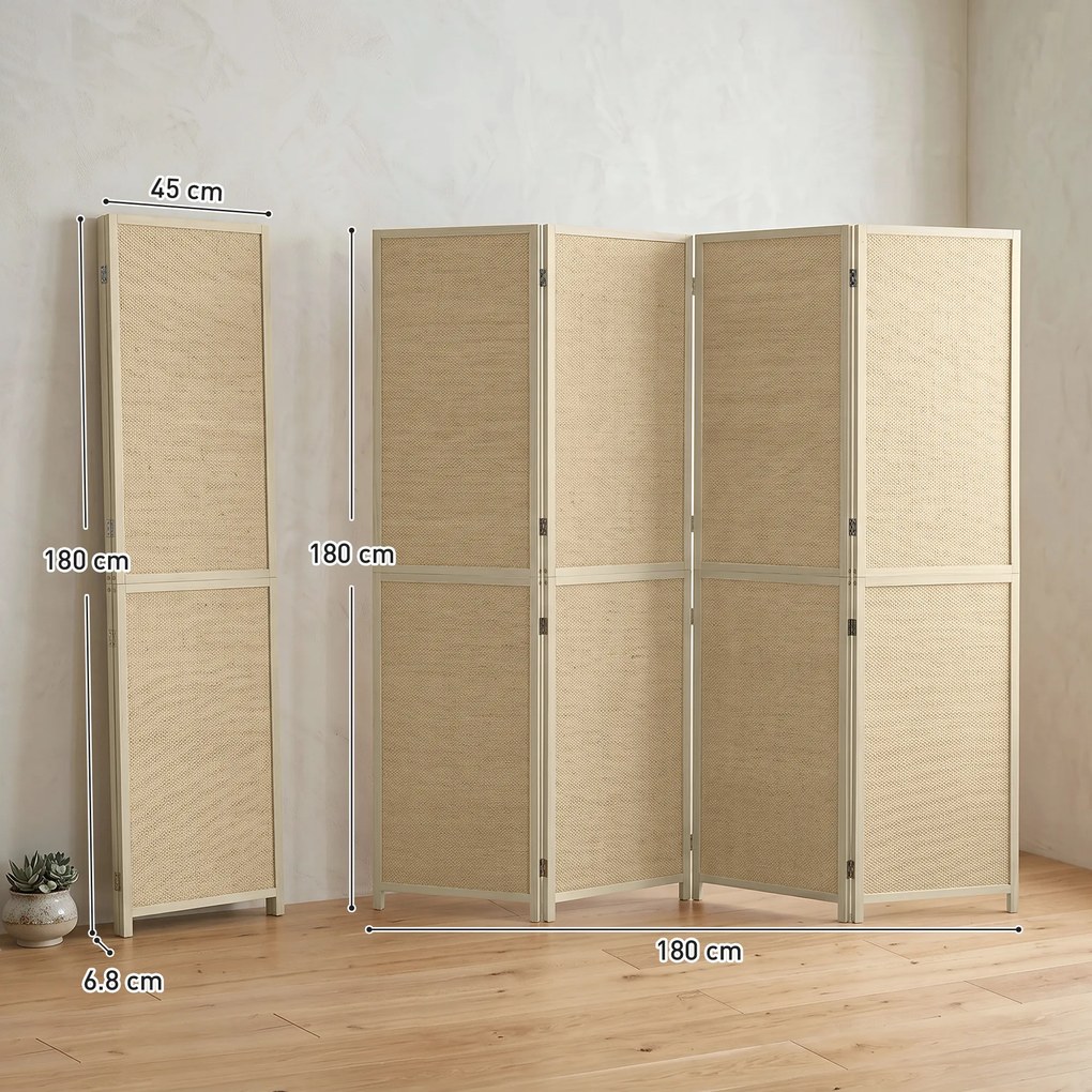 HOMCOM Parawan z 4 panelami, składana ścianka z ręcznie plecionego bambusa, 180 x 180 cm, naturalny | Aosom PL