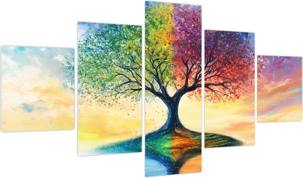 Obraz – Malowane drzewo czterech pór roku (125x70 cm)