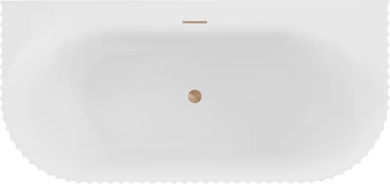 Mexen Sella wanna wolnostojąca przyścienna ryflowana 150 x 75 cm, biała połysk, przelew miedź szczotkowana - 52711507500-65