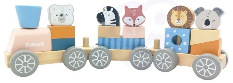 Viga polarb drewniana kolejka z wagonikami i zwierzątkami do ciągnięcia montessori