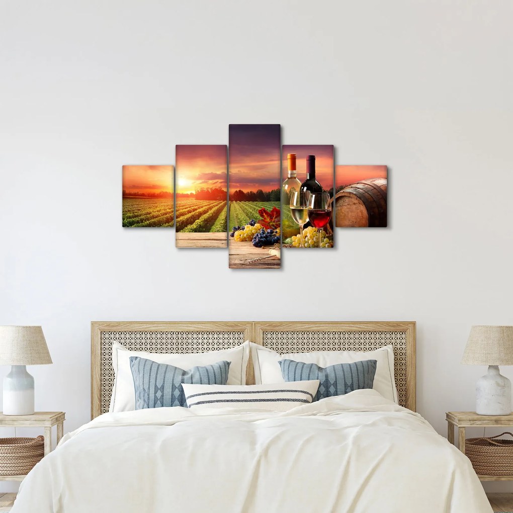 Obraz winnicy z winem (125x70 cm)
