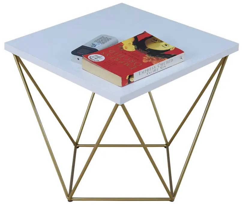 Minimalistyczny stolik kawowy biały + złoty P5-R49