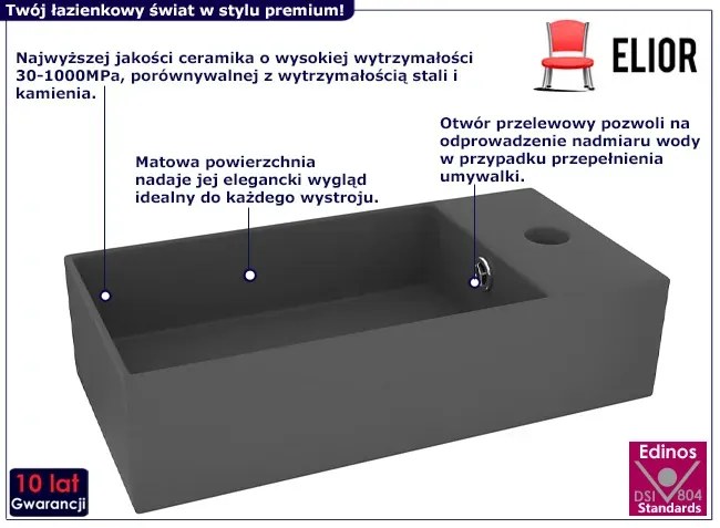 Szara prostokątna umywalka ceramiczna - Omre