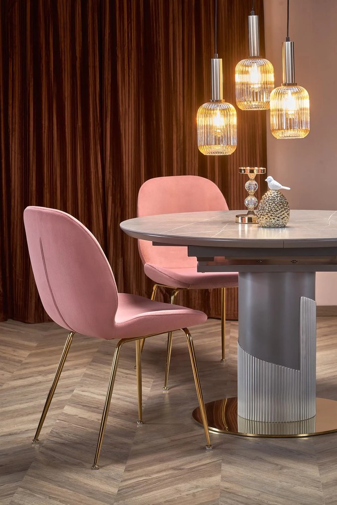 MUSCAT stół rozkładany 120-160/120/76 cm popielaty marmur, jasny popiel złoty glamour 5/8 os