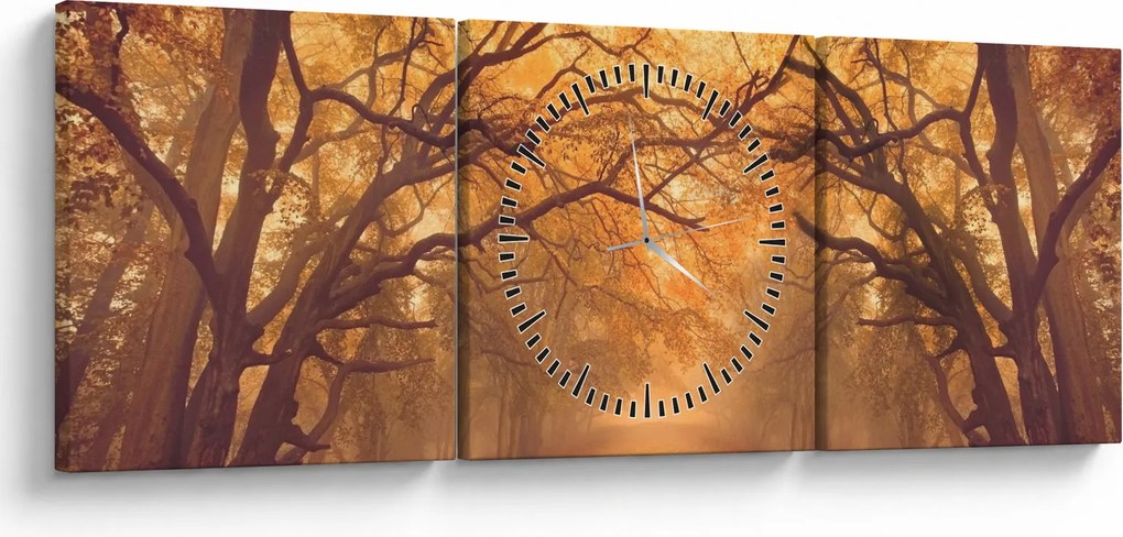 Obraz drogi w jesiennym krajobrazie (z zegarem) (90x30 cm)