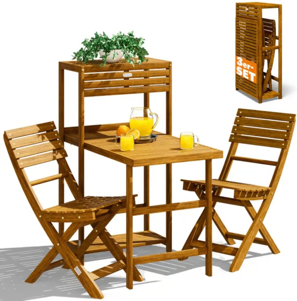 Zestaw balkonowy PATIO, 3-elementowy, naturalne drewno Casaria