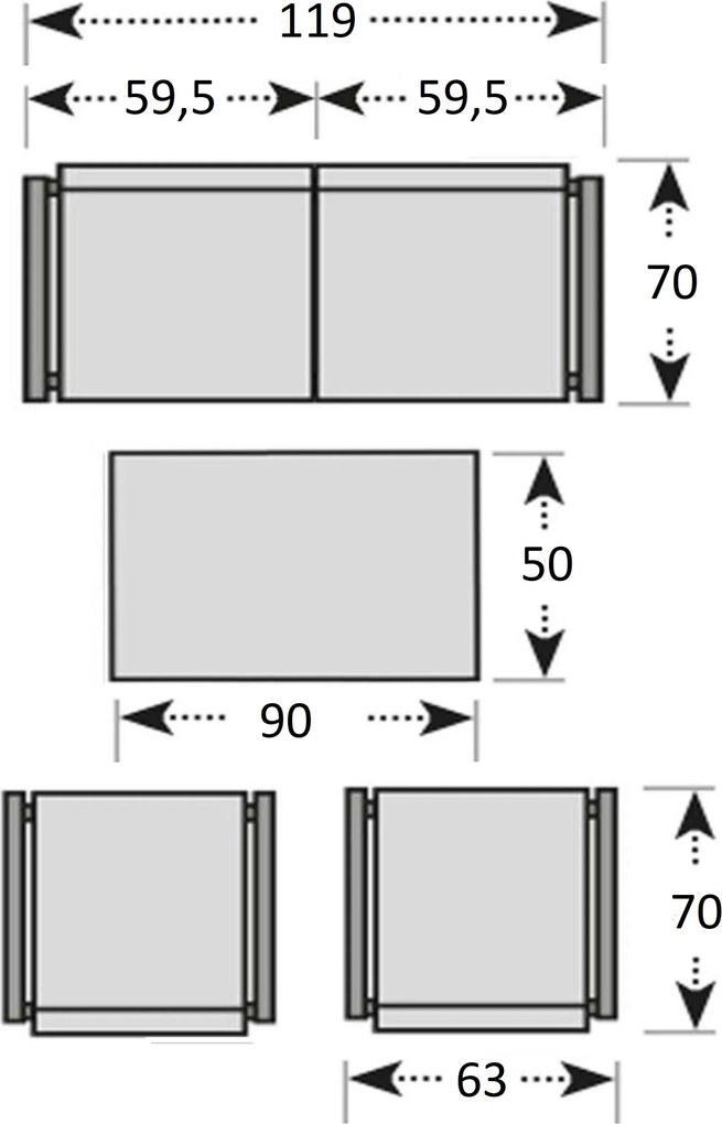 Doppler BELLARIA LOUNGE czarna/szara, 2+1+1