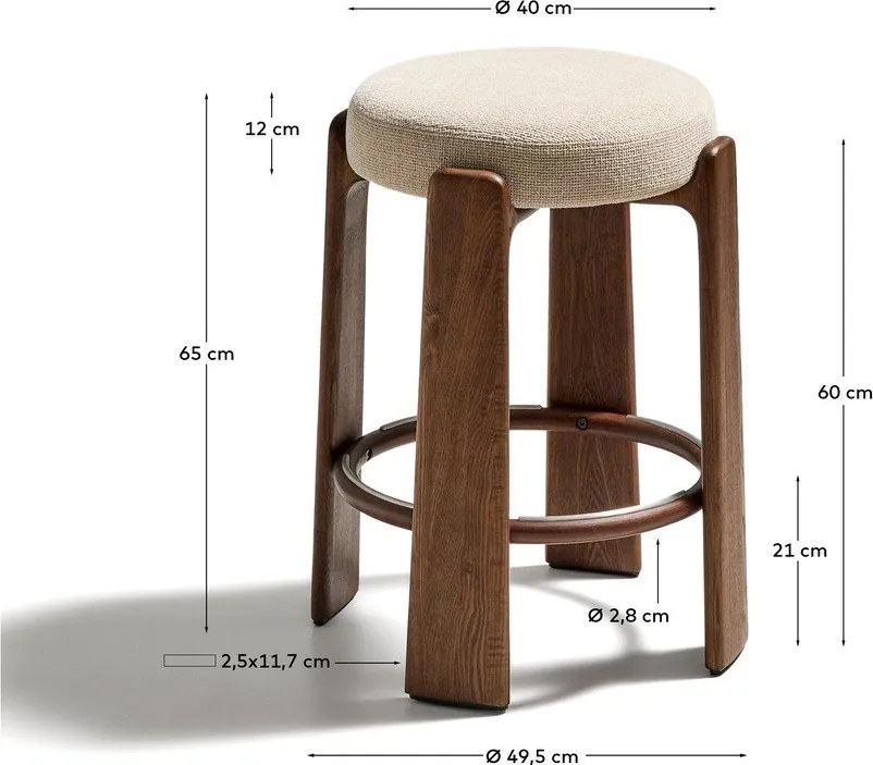 Hoker w kolorze beżowo-ciemnonaturalnym z litego drewna jesionowego (wysokość siedziska 65 cm) Granite – Kave Home