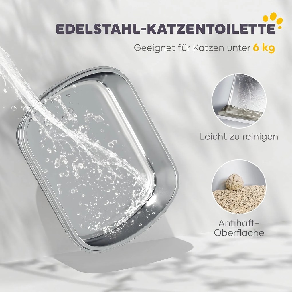 PawHut Kuweta ze stali nierdzewnej, zamknięta kuweta z łopatką, woreczek neutralizujący, wejście i wyjście | Aosom PL