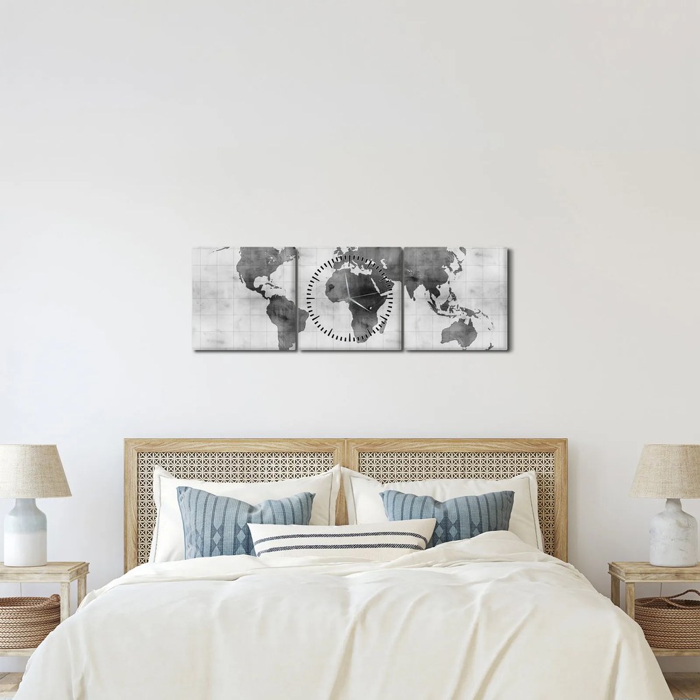 Obraz - Mapa świata 2 (z zegarem) (90x30 cm)