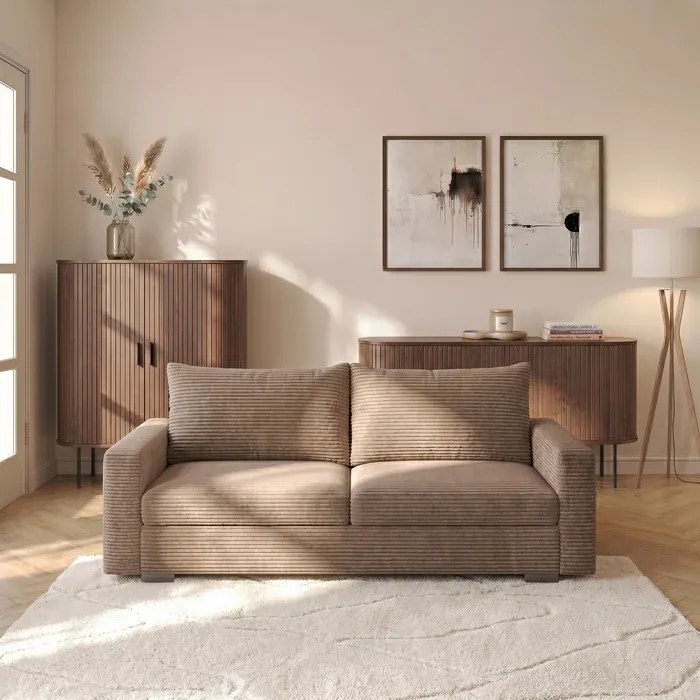 Sofa z Funkcją Spania DRAVOS Ciemnobeżowa Sztruksowa Japandi