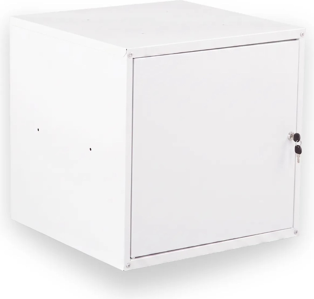 Szafka ubraniowa z schowkami zamykanymi 450 x 450 x 450 mm, zamek cylindryczny, szare drzwi
