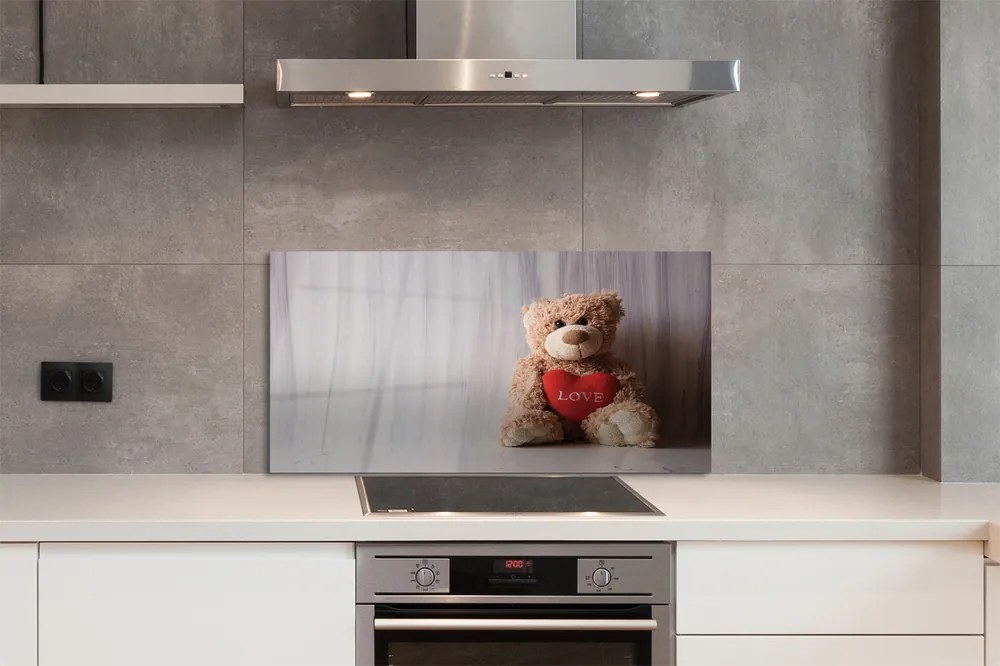 Szklany Panel Pluszowy Miś z Sercem