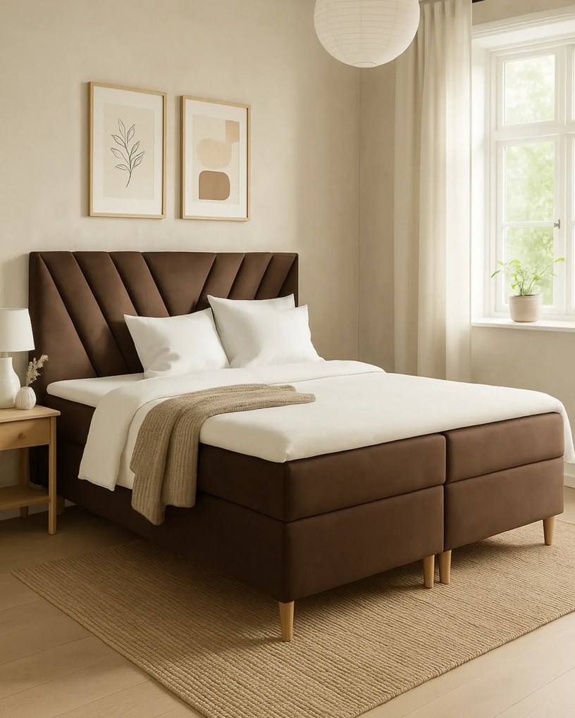 Brązowe łóżko z pikowanym zagłówkiem 5 rozmiarów D5-R28