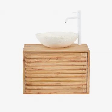 Zestaw Wiszących Mebli Łazienkowych Z Drewna Deleyna Naturalna & Cement Okrągły Biały Ø40 Cm - Sklum