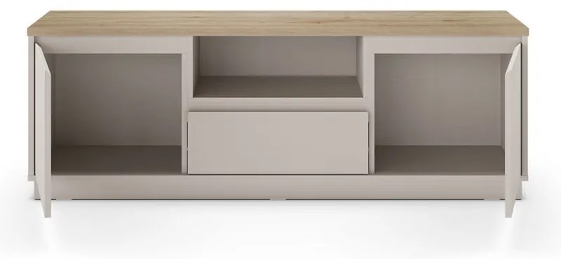 Beżowa szafka pod TV w dekorze dębu 161x55x40 cm Loreta – Marckeric