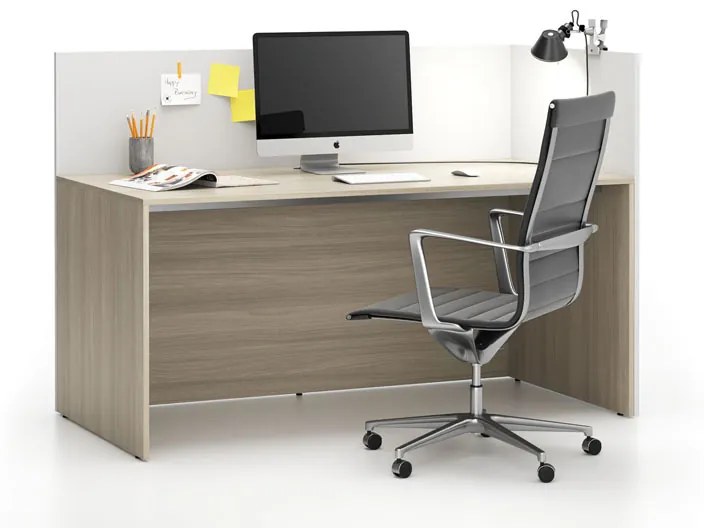 Zestaw mebli biurowych single z parawanem SEGMENT, prawy, dąb naturalny / biały