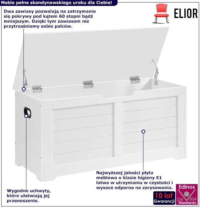 Biała Skandynawska Zamykana Skrzynia 68 Kolorów L7-M67