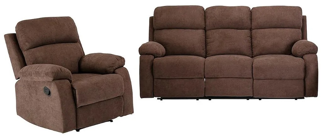 Kanapy 3+1-osobowa TOLZANO z tkaniny, z manualną funkcją relax – kolor brązowy