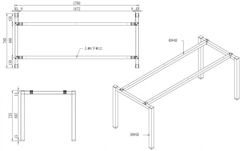 Stół PRIMO SQUARE 1800 x 800 x 750, buk + port blatowy TYP II, czarny