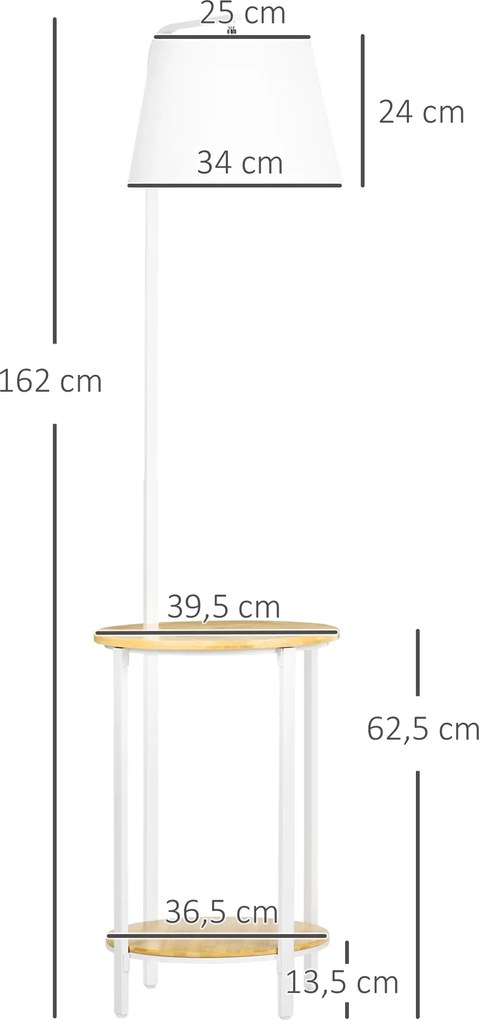 HOMCOM Lampa stojąca, lampa podłogowa z 2 półkami, 40 W lampa stojąca, lampa podłogowa, Biała | Aosom PL