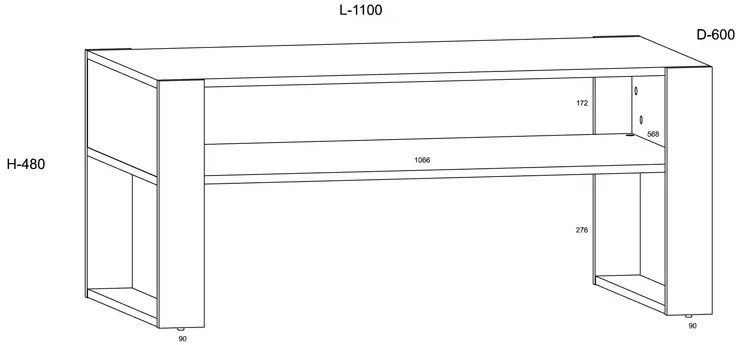 Ława z półką biały mat L2-R86