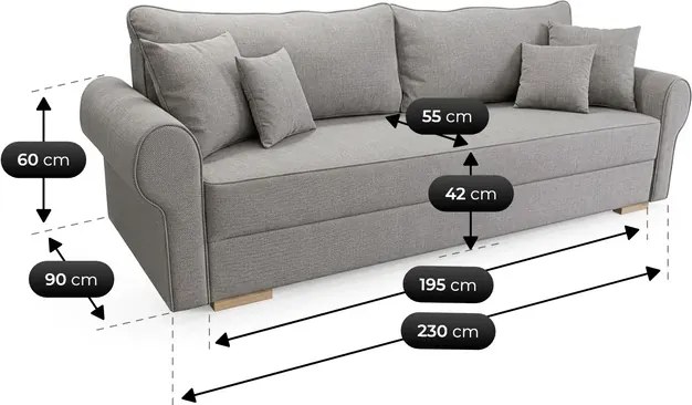 Sofa z Funkcją Spania RELON Szara Glamour