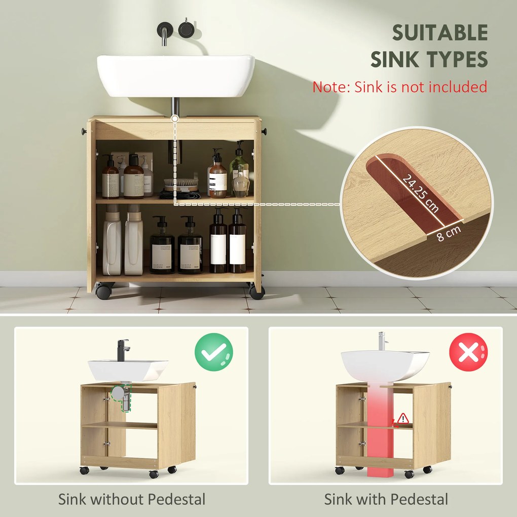 HOMCOM Szafka podumywalkowa do łazienki, 3-stopniowa półka, kółka, drewno