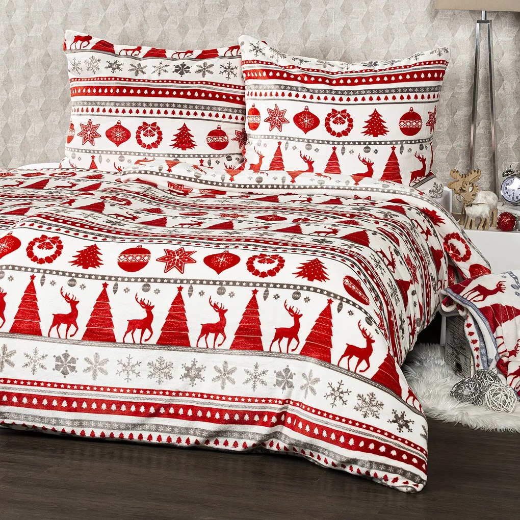 4Home Pościel mikrofranela Christmas Time czerwony, 140 x 200 cm, 70 x 90 cm