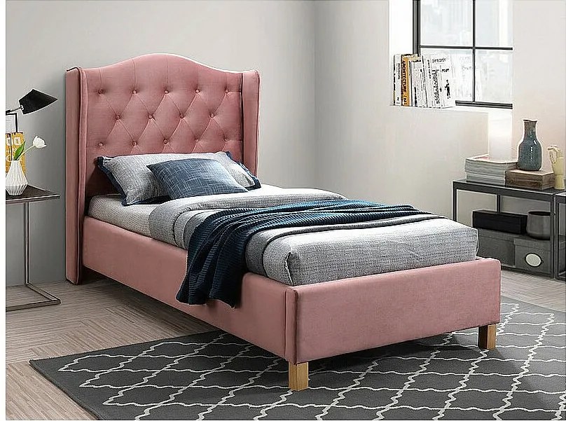 Łóżko tapicerowane ASPEN VELVET 90x200 różowe
